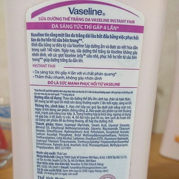 Sữa dưỡng thể trắng da tức thì Vaseline 350ml Hình 6
