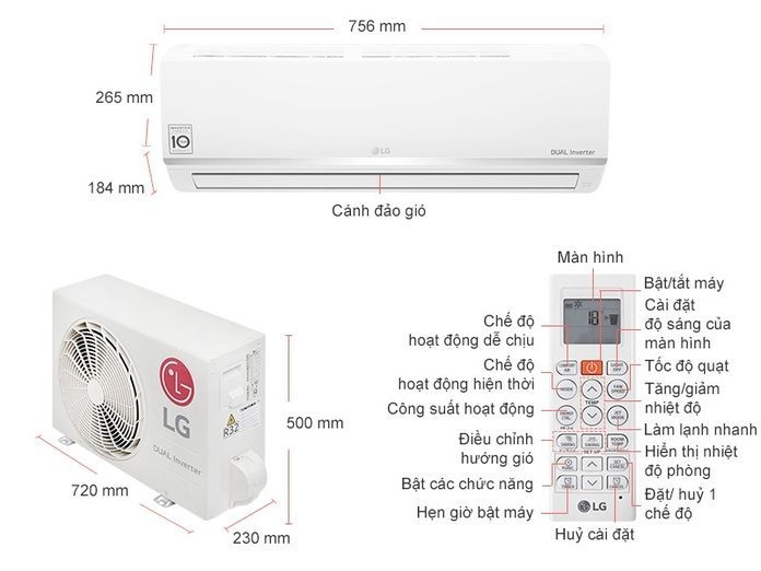 Thông số kỹ thuật Máy lạnh LG Inverter 1 HP V10ENW