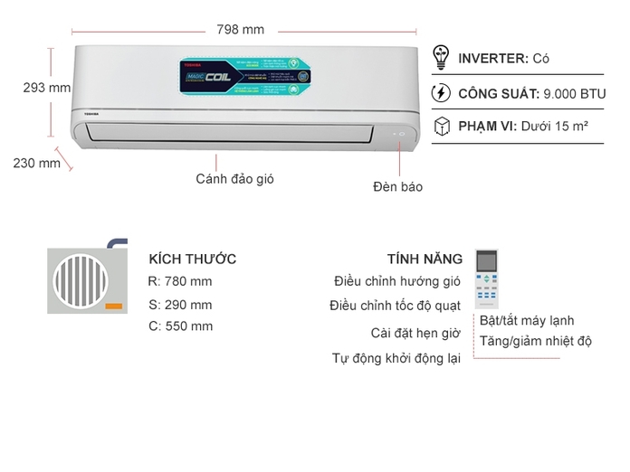 Thông số kỹ thuật Máy Lạnh Toshiba 1 HP RAS-H10U2KSG-V