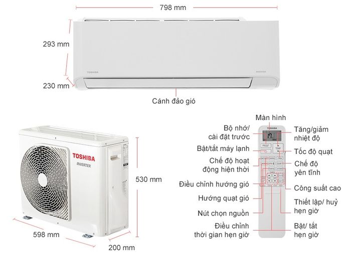 Thông số kỹ thuật Máy lạnh Toshiba Inverter 1.5 HP RAS-H13PKCVG-V