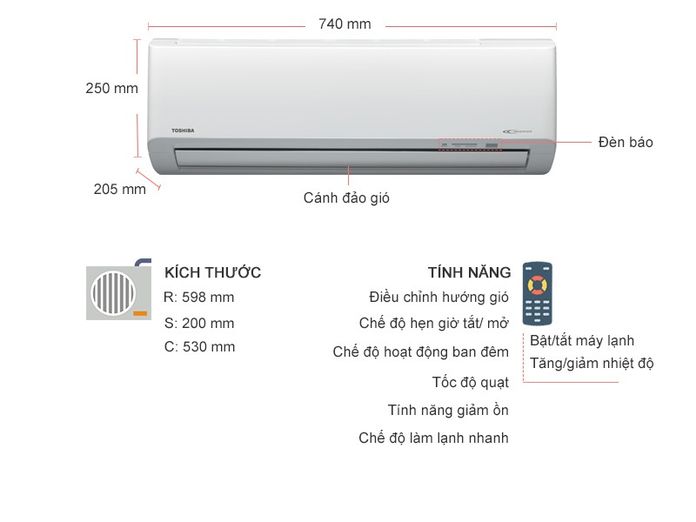 Thông số kỹ thuật Máy lạnh Toshiba Inverter 1 HP RAS-H10H2KCVG-V