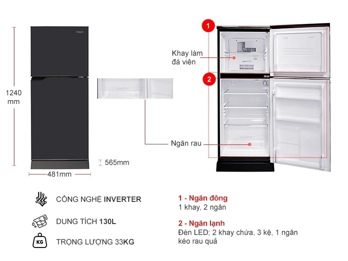 Thông số kỹ thuật Tủ lạnh Aqua 130 lít AQR-T150FA (BS) 