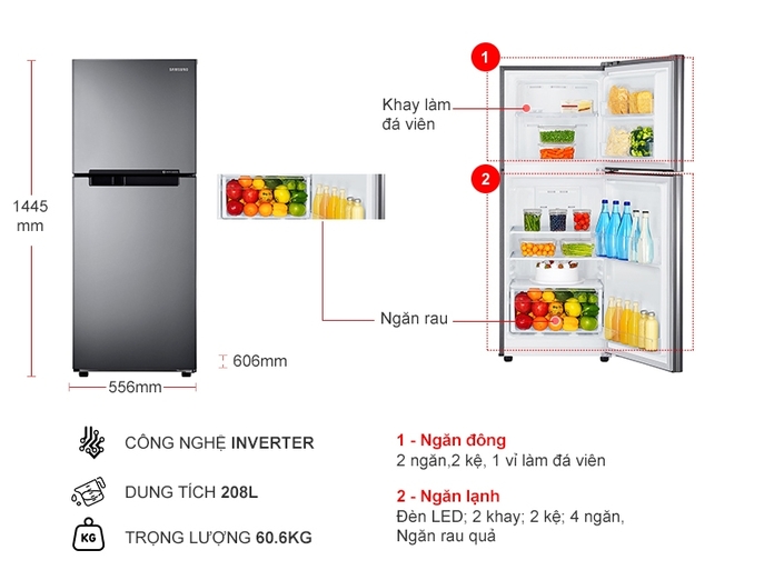 Thông số kỹ thuật Tủ Lạnh Samsung Inverter 208 lít RT19M300BGS