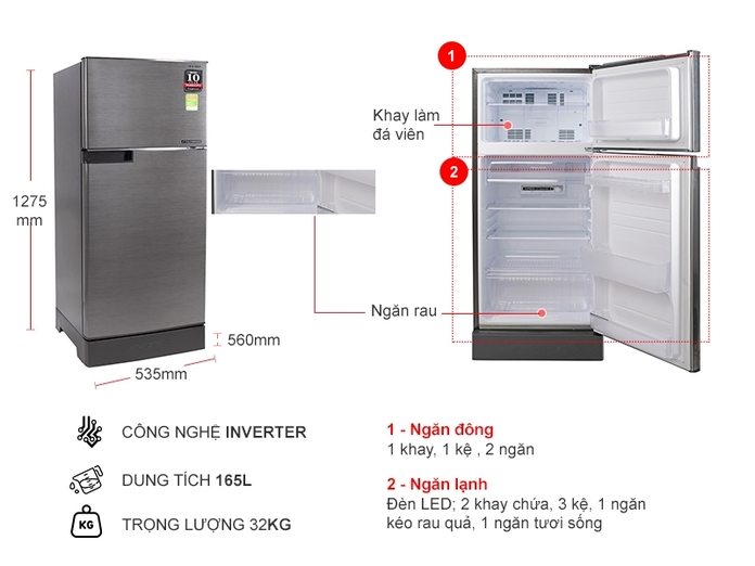 Thông số kỹ thuật Tủ lạnh Sharp Inverter 165 lít SJ-X176E-DSS