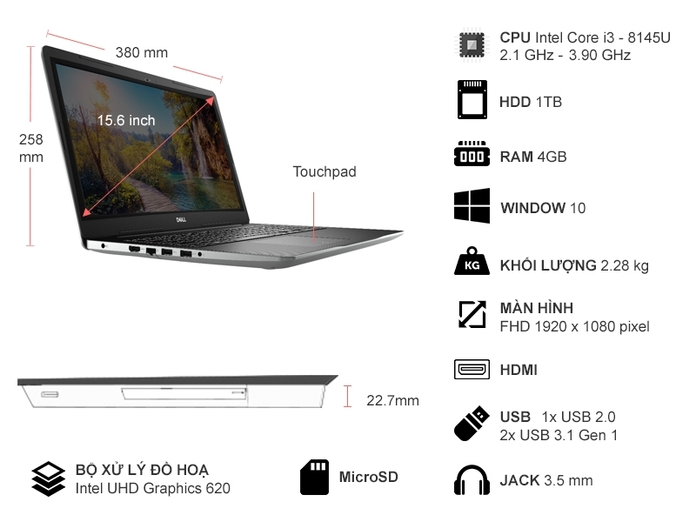 Thông số kỹ thuật Laptop Dell N3580A (P75F106N80A) 