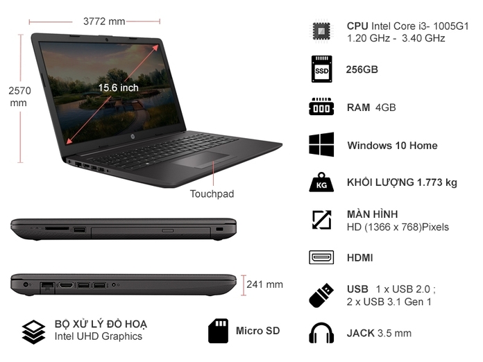 Thông số kỹ thuật Laptop HP 250 G7 i3-1005G1 15.6 inch 15H40PA