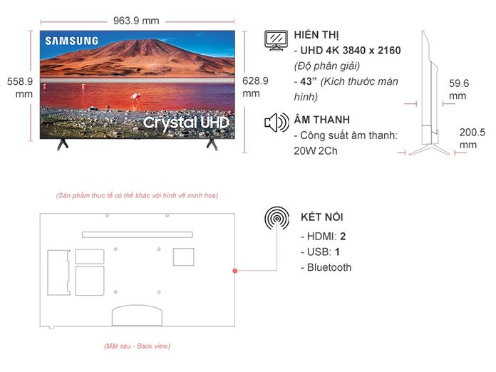 Thông số Kỹ Thuật Smart Tivi Samsung 4K 43 inch UA43TU7000