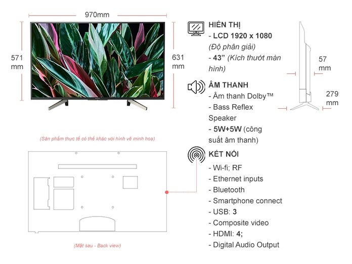 Thông số kỹ thuật Android Tivi Sony 43 inch KDL-43W800G