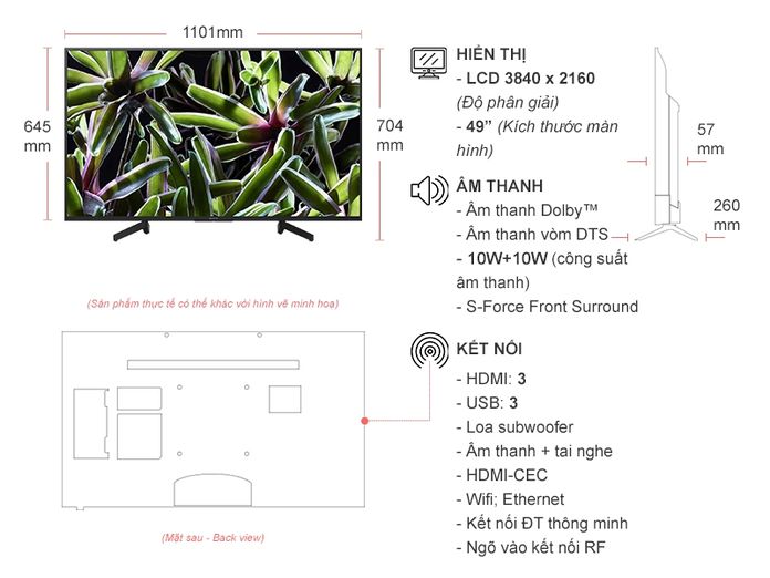 Thông số kỹ thuật Smart Tivi Sony 4K 49 inch KD-49X7000G VN3