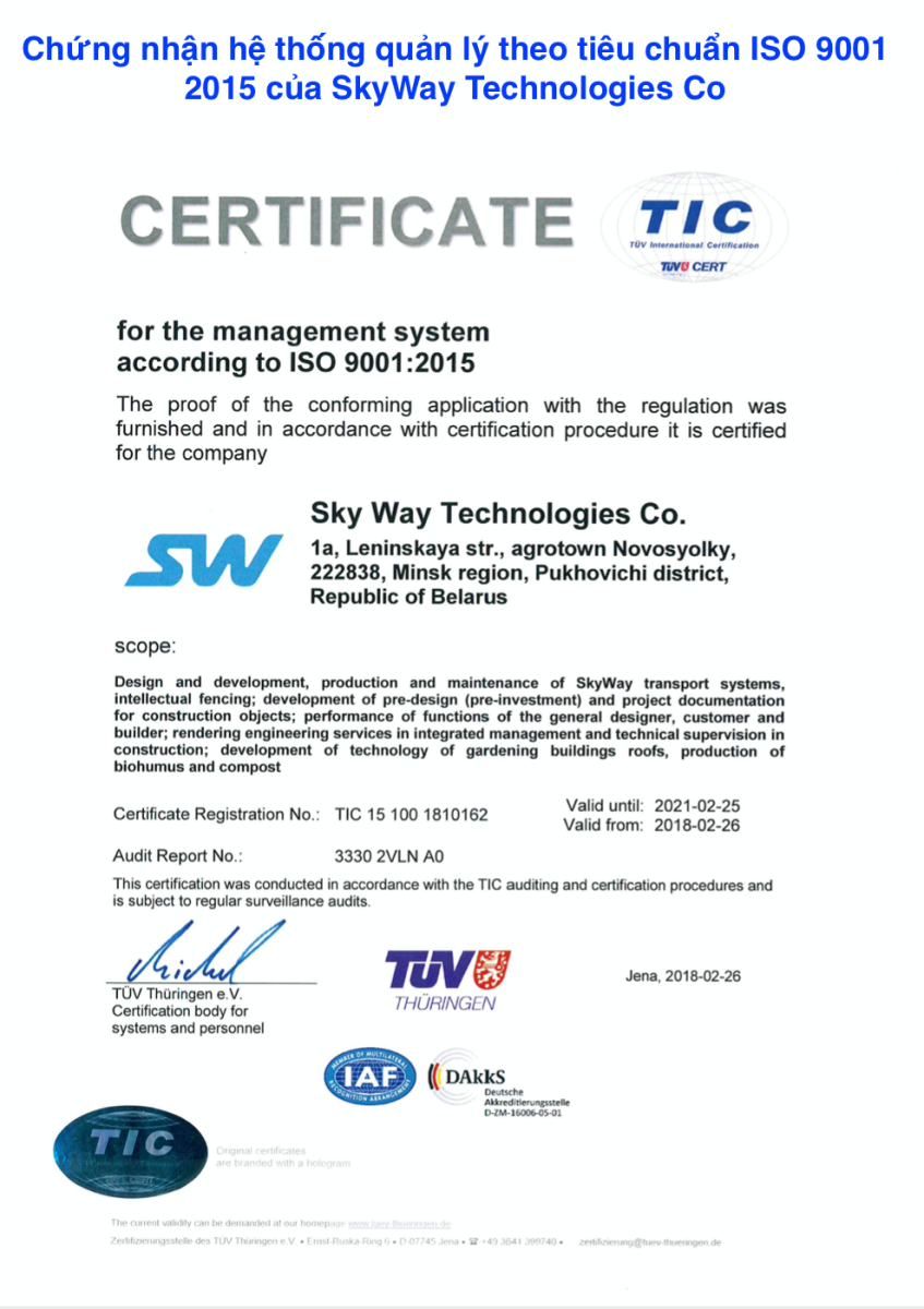 Giấy chứng nhận tiêu chuẩn ISO công nghệ skyway