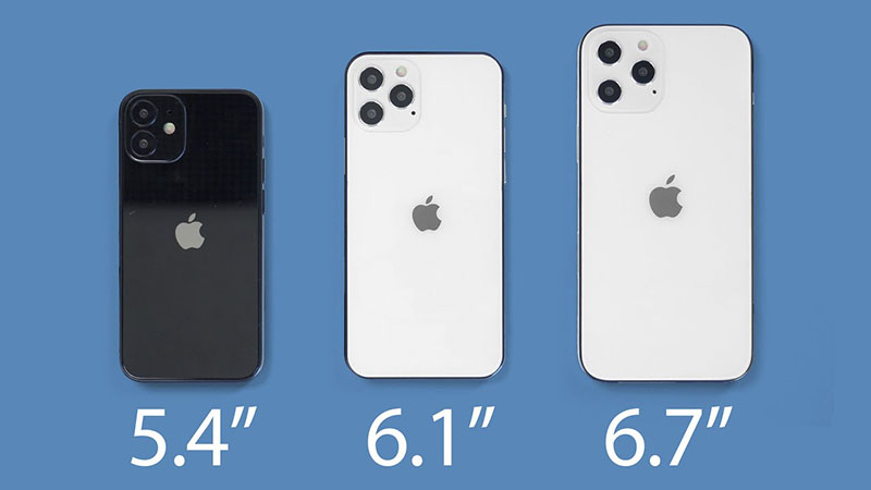 Minh họa kich cỡ màn hình trên 3 phiên bản mới Iphone 13